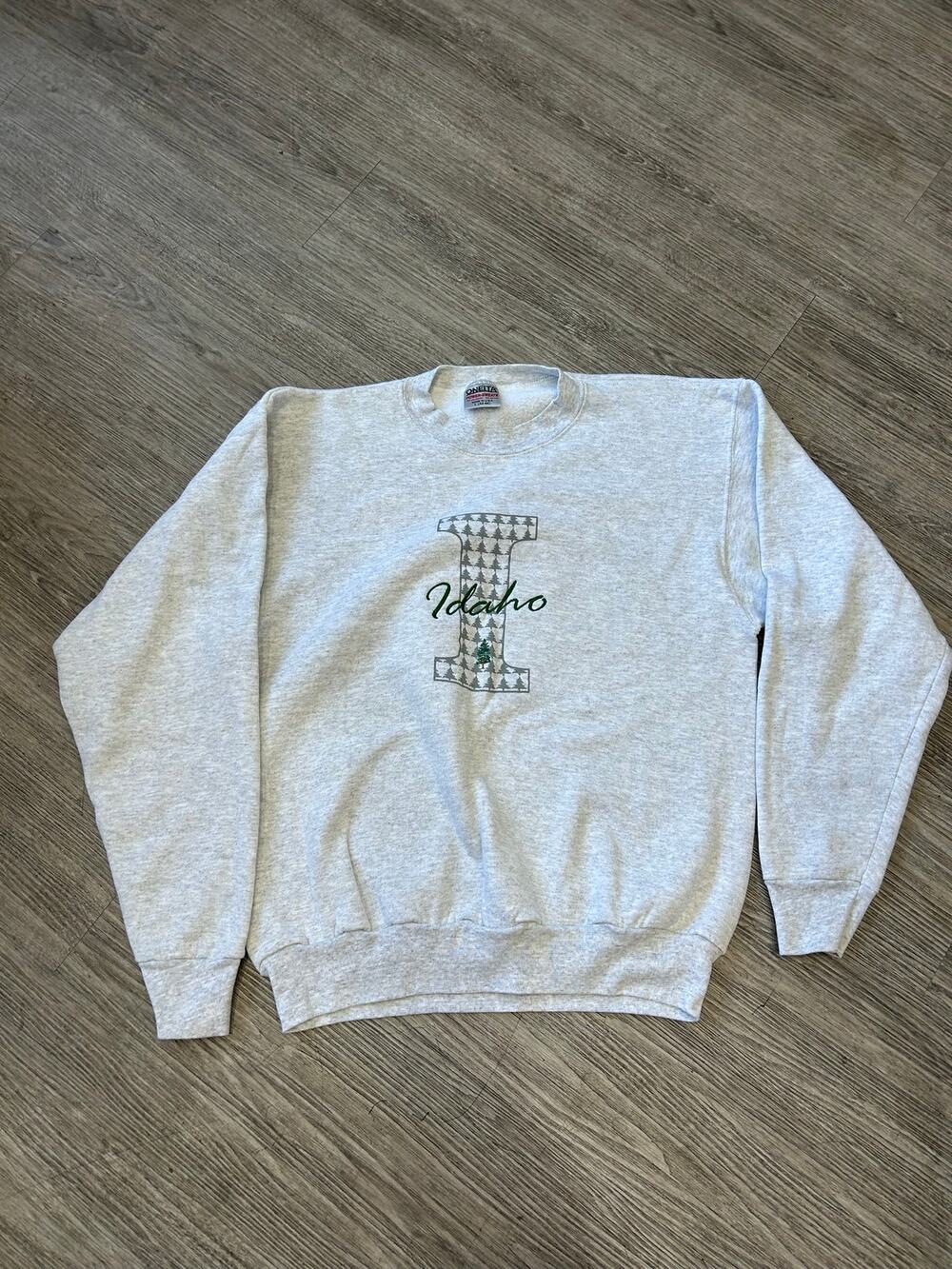 Vintage 90s Oneita Power-Sweats Idaho Sweatshirt Size L Made in USA Grey Trees